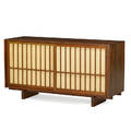 george nakashima 1905  1990 nakashima studios sliding door cabinet new hope pa before 1958 walnut pandanus cloth unmarked 31 12 x 60 x 20 provenance available letter of authen