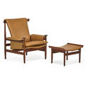 finn juhl 1912  1989 france  sons bwana lounge chair and ottoman denmark 1960s teak leather brass chair unmarked manufacturer and retailer label to ottoman 36 x 33 x 36 ottoma