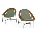 ico parisi 1916  1996 luisa parisi 1914  1990 cassina pair of lounge chairs italy 1950s walnut enameled steel and brass upholstery unmarked 30 x 27 14 x 25 12 