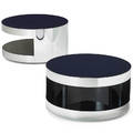 paul evans 1931  1987 paul evans studio pair of revolving low tables new york 1980s stainless steel lucabond reversepainted plastic unmarked 18 x 34 14 provenance original owne