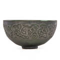 Edwin scheier 1910  2008 mary scheier 1908  2007 bowl with abstract design gunmetal and green glaze green valley az 1998 signed and dated 5 14 x 10 provenance the estate of edwin an