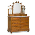 Aesthetic movement fauxbamboo dresser and mirror ca 1880 birds eye maple maple marble unmarked 74 x 49 x 20 12