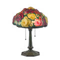 Pairpoint puffy rose bouquet shade on associated base new bedford ma 1910s painted and frosted glass patinated metal two sockets pat applied stamp to shade base unmarked shade 13 x 7 1