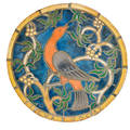 Moravian tile works mosaic medallion of a red bird on branch silva vocat doylestown pa 1920s stamped mark 1 12 x 17 dia provenance rago auctions early 20th c march 11 2006 lot 44