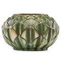 Fulper artichoke vase mission verde glaze flemington nj 191622 vertical incised mark 5 34 x 8 14 provenance collection of robert a ellison new york