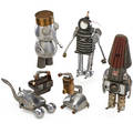 Folk art group of robots most articulating usa ca 1970 found objects unmarked tallest 17 x 6