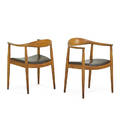 Hans wegner 1914  2007 johannes hansen pair of the chair denmark 1960s oak vinyl branded 30 x 24 34 x 20 12