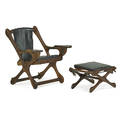 Don shoemaker senal rocking lounge chair and folding stool mexico 1970s sculpted rosewood leather manufacturer label chair 33 x 30 12 x 30 stool 14 x 23 x 17