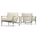 Milo baughman 1923  2003 thayer coggin pair of lounge chairs high point nc 1970s chromed steel leather upholstery labels 29 x 29 x 32