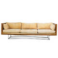 Milo baughman 1923  2003 thayer coggin sofa high point nc 1970s olive burl chromed steel upholstery upholstery label 25 12 x 84 x 35