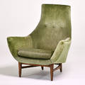Style of paul mccobb tallback armchair usa 1960s unmarked walnut upholstery 37 x 33 12 x 30