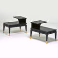Lane pair of tiered side tables alta vista va 1960s ebonized wood brass branded 24 x 29 12 x 19 12