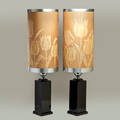 Gallo pair of ceramic and chromed metal table lamps with silk batik shades italy late 20th c marked on base 48 12 x 13 34 dia