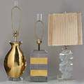 Style of karl springer three lucite lamps two with brass accents one helixshaped 1970s unmarked tallest 37 34 x 12 x 5