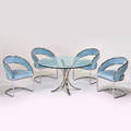 Contemporary shells inc dining set table and four dining chairs garden city ny 1980s stainless and chromed steel velvet glass upholsterers labels table 27 14 x 38 dia chairs each 31