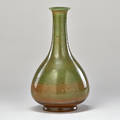 Charles fergus binns bottleshaped stoneware vase with green and brown speckled glaze alfred ny 1934 incised and dedication to george a bole  cb 1934 9 14 x 5 dia