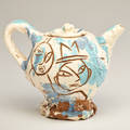 Kirk mangus couple with stranger teapot ohio 1999 sgraffitodecorated glazed earthenware signed 9 x 12