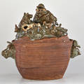 David gilhooly ceramic frog lidded pot san francisco ca 1973 signed and dated 15 x 16 dia