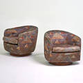 Milo baughman thayer cogman pair of tilt swivel lounge chairs highpoint nc 1970s walnut upholstery unmarked 26 x 28 x 31