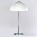 Style of george kovacs table lamp with white hemspheric shade chromed metal and glass unmarked 29 x 16 dia