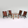 Modern table and folding chairs usa 1960s1930s fabric glass stained and painted wood unmarked table 26 x 30 x 30 chairs 35 12 x 22