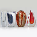 Midcentury glass four vases two sommerso one with oblong inclusions and one similar italy and scandinavia ca 1990s most with etched signature largest 10 12 x 6 dia