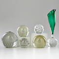 Murano five hand blown glass paperweights with controlled bubble decoration together with cased glass and controlled bubble vase midlate 20th c unmarked vase 11 12 x 3