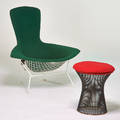 Harry bertoia  warren platner knoll internationa bird lounge chair and wire stool usa 1970s enameled metal upholstery upholstery label to chair 38 x 38 x 38 stool 20 x 18 dia