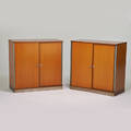 Ico parisi mim pair of sliding door cabinets italy ca 1958 birch aluminum metal labels each 37 12 x 37 12 x 17 34