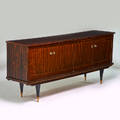 Italian fourdoor cabinet 1960s rosewood satinwood inlay brass on ebonized legs unmarked 38 x 87 x 20