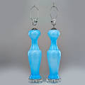 Murano pair of cased glass table lamps 1970s chromed fittings both with foil label 34 34 x 8