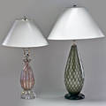 Balboa etc two table lamps latticino and cased glass with silver inclusions murano italy 1960s balboa with foil label 36 x 22 dia
