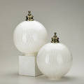 Venini attr pair of striated ceiling globes italy ca 1950s glass chromed metal unmarked each12 x 9 dia