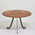 French cocktail table 1950s hammered copper patinated steel wood unmarked 17 34 x 29 dia