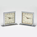 Gilbert rohde herman miller clock co two table clocks zeeland mi 1930s chromed steel enameled metal glass manufacturers marks each 6 12 x 8 x 2
