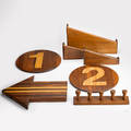 Federico armijo nine pieces two wall shelves coat rack etc 1970s mixed hardwoods unmarked largest 21 x 18 x 14