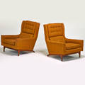Style of adrian pearsall pair of lounge chairs usa 1960s sculpted walnut upholstery unmarked 35 x 31 x 38