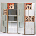 Hollywood regency four panel folding screen ca 1950s mirrored glass silvered wood each panel 60 12 x 18