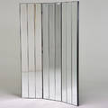 Hollywood regency three panel folding screen 1970s mirrored glass enameled wood unmarked each panel 78 x 18