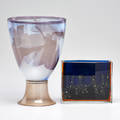 Pavel hlava exbor etc facetcut glass vase in cobalt blue and amber with silver chloride inclusions czech republic 1960s together with german etched glass vase hlava marked exbor czechoslovakia