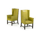 John hutton attr pair of tallback wingchairs usa 1990s lacquered mahogany leather unmarked 46 x 27 x 26
