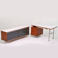 George nelson herman miller desk and cabinet zeeland mi 1960s walnut matte chromed steel enameled masonite laminate unmarked desk 30 x 54 x 30 cabinet 26 x 70 x 18 12