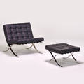 Style of mies van der rohe barcelona chair and ottoman ca 1960s leather chromed steel unmarked chair 29 x 31 x 33 ottoman 15 x 23 12 x 22 12