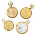 Four gold cased mechanical pocket watches