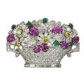Diamond and carved gem platinum giardinetto brooch