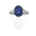 Art deco blue sapphire  diamond platinum ring