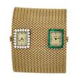 Duo time broad strap gold bracelet watch