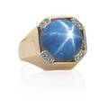 Retro star sapphire and diamond 18k gold ring