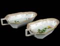 PAIR OF FLORA DANICA PORCELAIN LEAF SHAPED DISHES