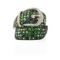 Sapphire green garnet  diamond trimmed belt ring